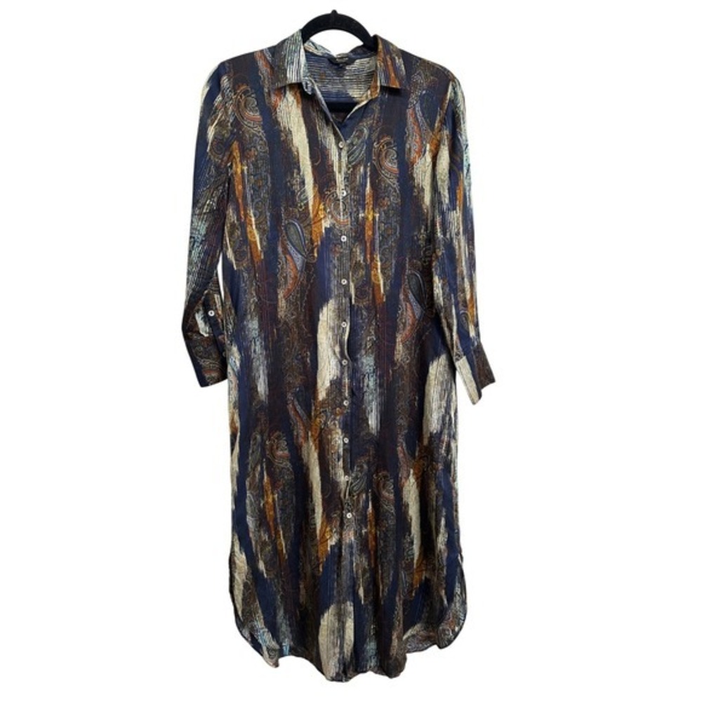 Massimo Dutti 100% Mulberry Silk Paisley Print Shirt Dress Small